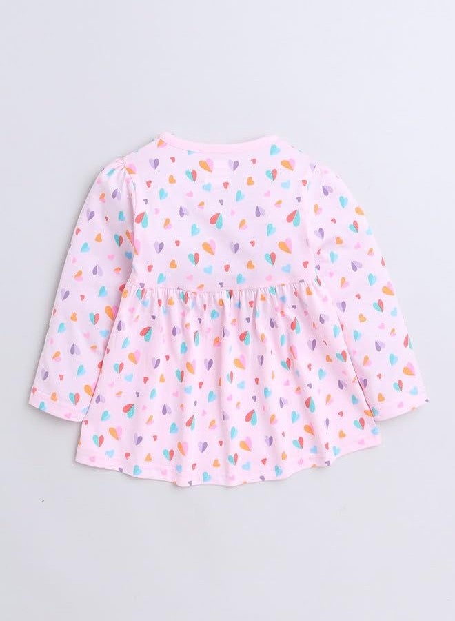 BUMZEE Pink Girls Full Sleeves Cotton Knee Length Casual Frock Age - 18-24 Months (Peb9561E-pnk) - Image 2