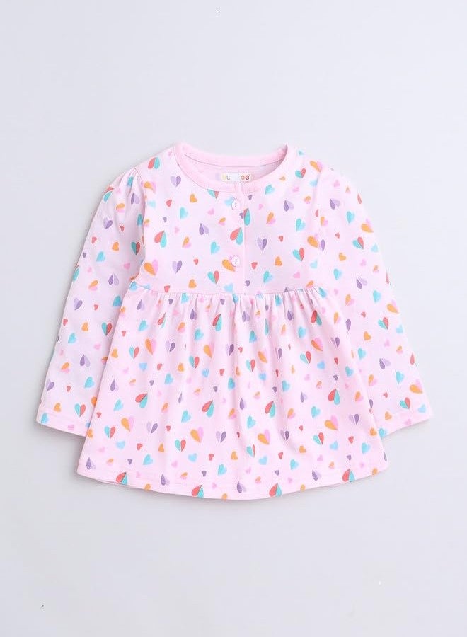 BUMZEE Pink Girls Full Sleeves Cotton Knee Length Casual Frock Age - 18-24 Months (Peb9561E-pnk) - Image 4