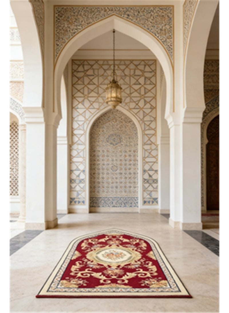 Prayer Blanket, Islamic Prayer Rug Pilgrimage Blanket, Retro Printed Pattern Kneeling Mat, Portable Pointed-Corner Prayer Rug for Ramadan Household Eid Al-Fitr Ramadan Gift Mother's Day Gift, 70*120cm, Red - Image 1