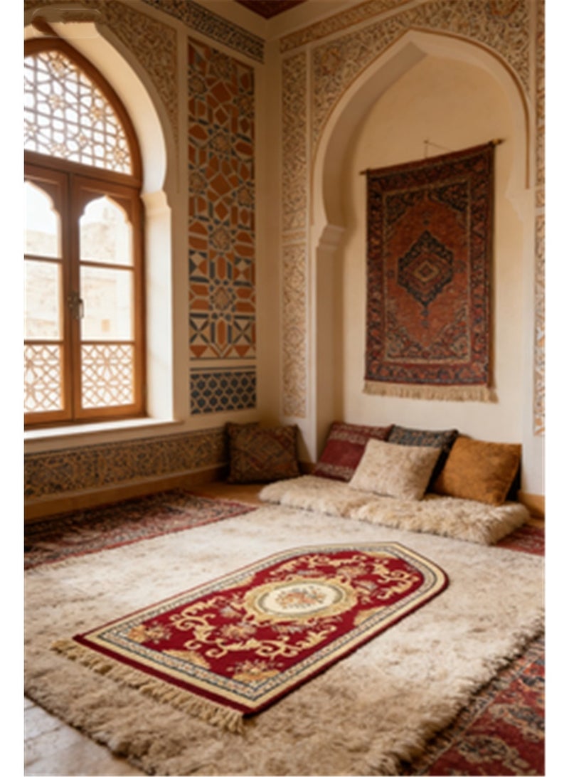 Prayer Blanket, Islamic Prayer Rug Pilgrimage Blanket, Retro Printed Pattern Kneeling Mat, Portable Pointed-Corner Prayer Rug for Ramadan Household Eid Al-Fitr Ramadan Gift Mother's Day Gift, 70*120cm, Red - Image 2