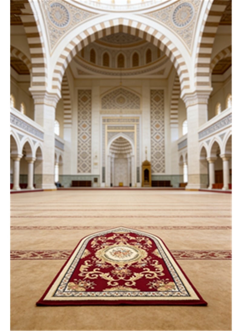 Prayer Blanket, Islamic Prayer Rug Pilgrimage Blanket, Retro Printed Pattern Kneeling Mat, Portable Pointed-Corner Prayer Rug for Ramadan Household Eid Al-Fitr Ramadan Gift Mother's Day Gift, 70*120cm, Red - Image 3