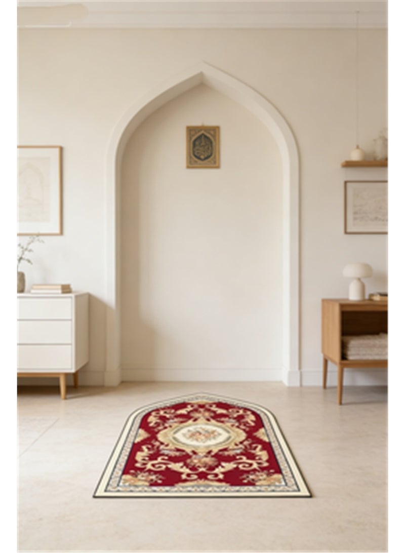 Prayer Blanket, Islamic Prayer Rug Pilgrimage Blanket, Retro Printed Pattern Kneeling Mat, Portable Pointed-Corner Prayer Rug for Ramadan Household Eid Al-Fitr Ramadan Gift Mother's Day Gift, 70*120cm, Red - Image 4