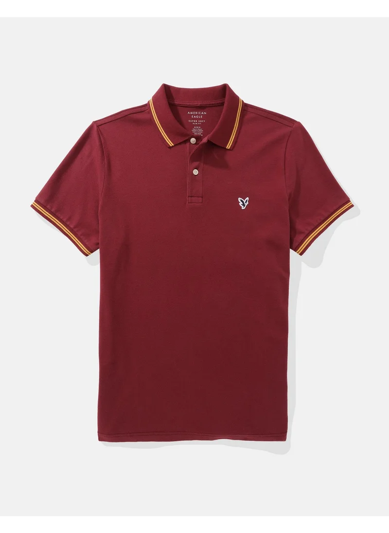 American Eagle Tipped Flex Pique Short Sleeve Polo Shirt
