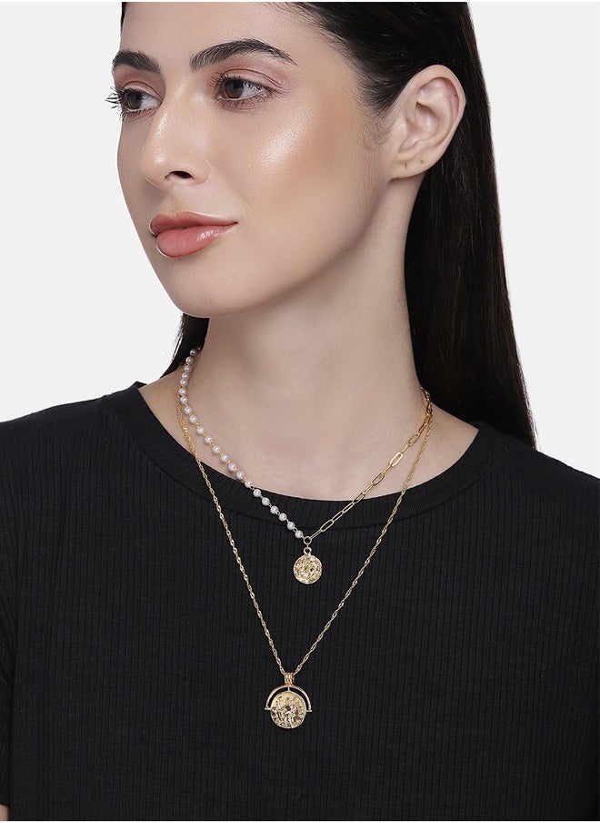 Just Peachy - Just Peachy Gold-Plated Layered Beaded Necklace by Just Peachy – Elegant Multi-Layer Design – High-Quality Durable Finish – Adjustable Length – Perfect for Everyday Wear & Special Occasions - Image 1