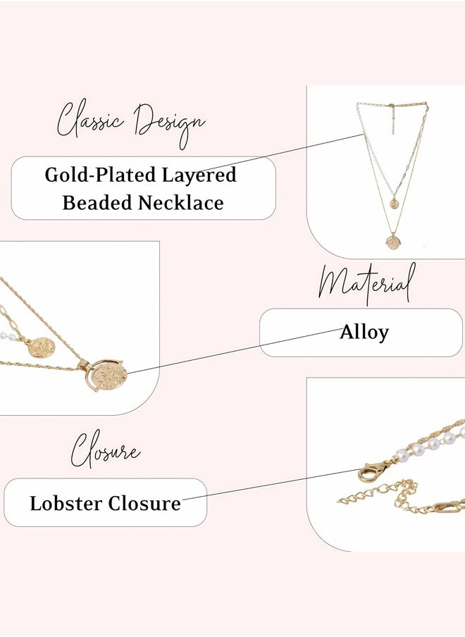 Just Peachy - Just Peachy Gold-Plated Layered Beaded Necklace by Just Peachy – Elegant Multi-Layer Design – High-Quality Durable Finish – Adjustable Length – Perfect for Everyday Wear & Special Occasions - Image 1