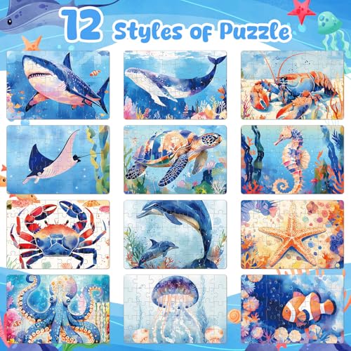 Simgoing 12 Pcs Jigsaw Puzzles Bulk Set for Kids Beginners 8x12 Inch 40 Pcs Sea Animal Puzzles High Definition Printed with Completed Image Guide for Family Game Night Stress ReliefSea Animal - Image 5