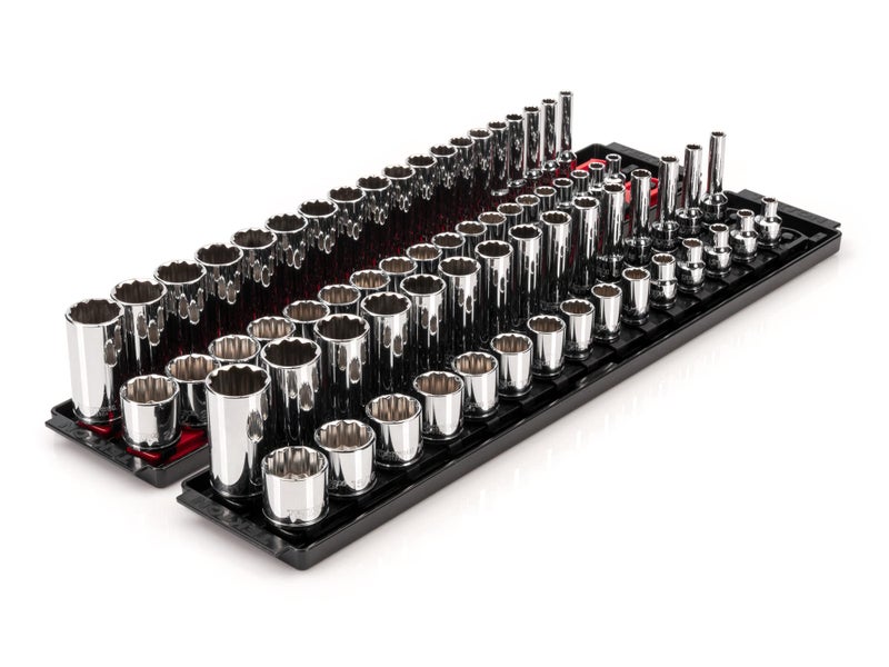 TEKTON 38 Inch Drive 12Point Socket Set with Rails and Trays 68Piece 141 in 624 mm SHD91221