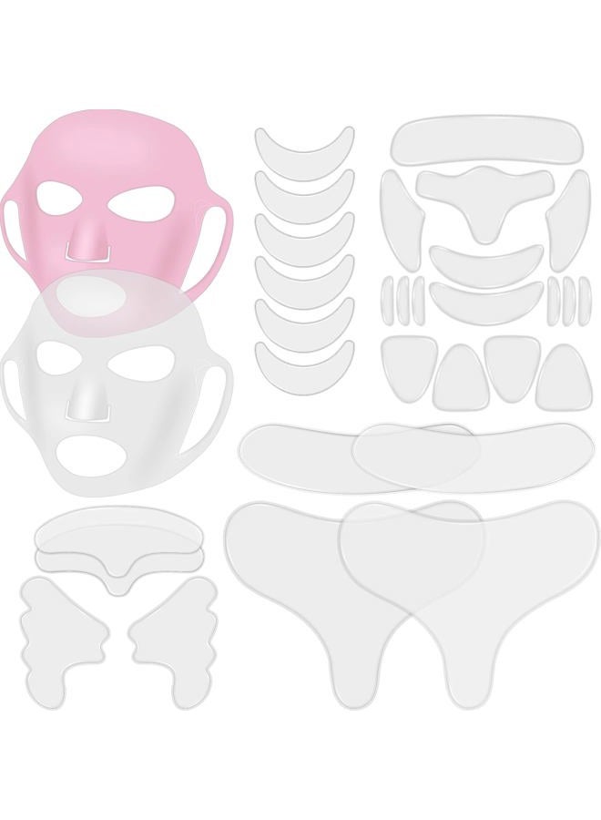 Maitys 32 Pcs Facial Chest Neck Silicone Pad Reusable Face Forehead Patches Facial Sleeping Mask Cover for Smoothing Chest Neck Forehead Eye Mouth (Clear,Pink) - Image 1