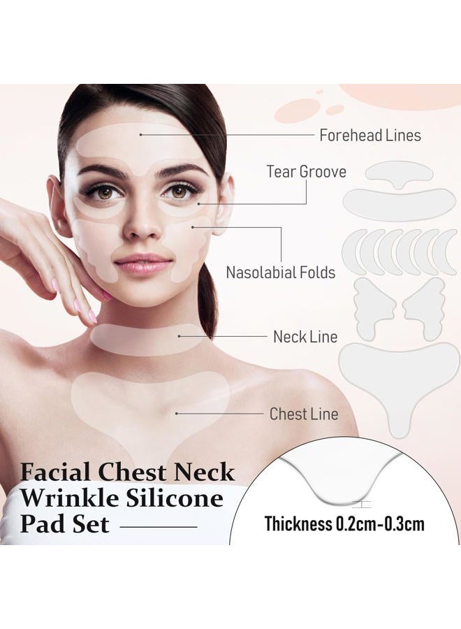 Maitys 32 Pcs Facial Chest Neck Silicone Pad Reusable Face Forehead Patches Facial Sleeping Mask Cover for Smoothing Chest Neck Forehead Eye Mouth (Clear,Pink) - Image 4