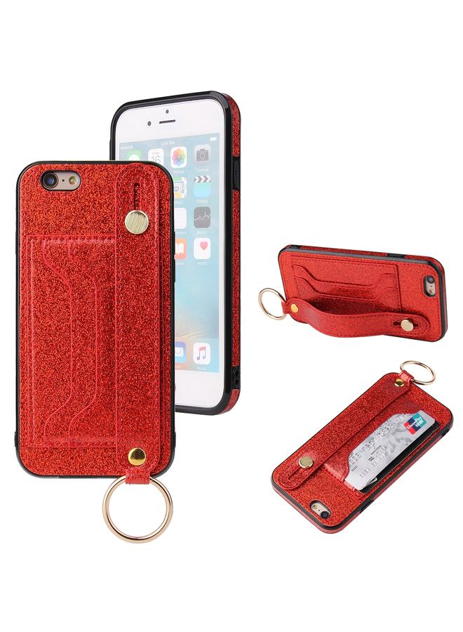 The Bros Glitter Powder PU+TPU Shockproof Protective Case with Holder & Card Slots & Wrist Strap For iPhone 6 / 6s