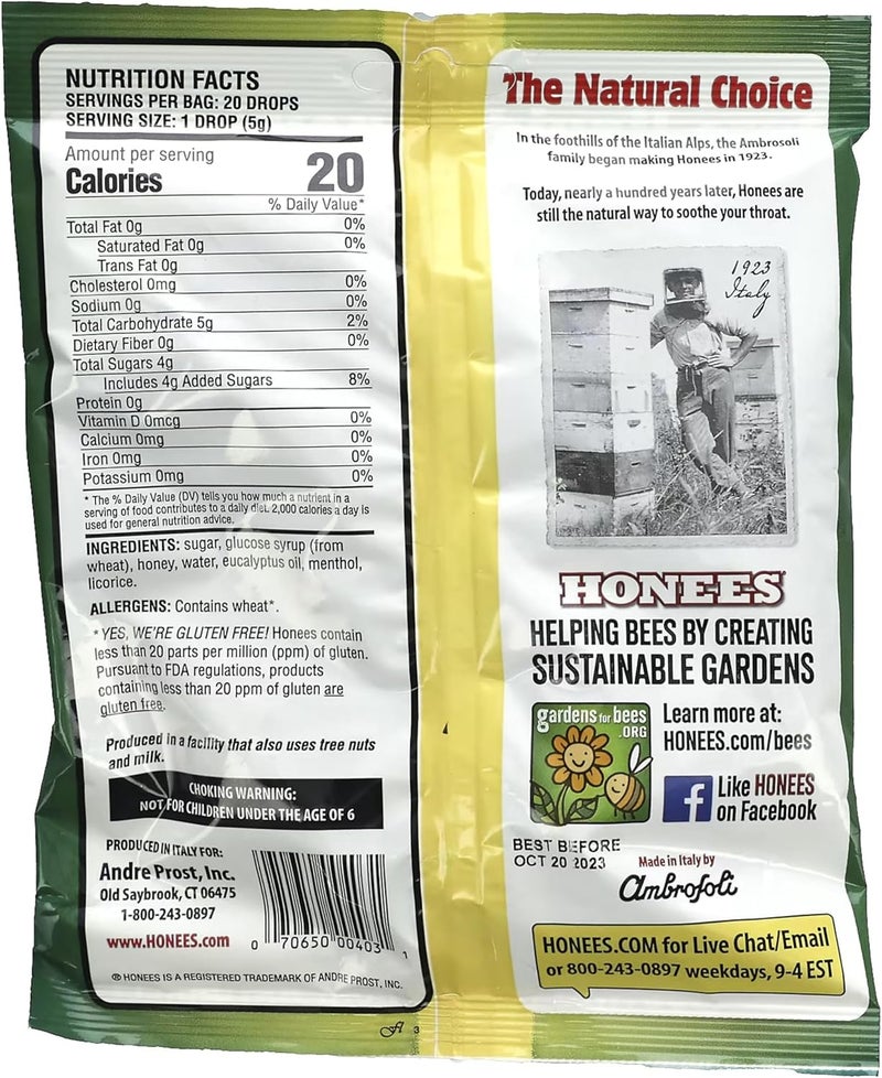 Honees Filled Menthol Cough Drops Honey Menthol Eucalyptus Cough Drops Natural Sore Throat Relief Nothing Artificial Throat Lozenges NonGMO Gluten Free 3 Pack 60 Drops - Image 3