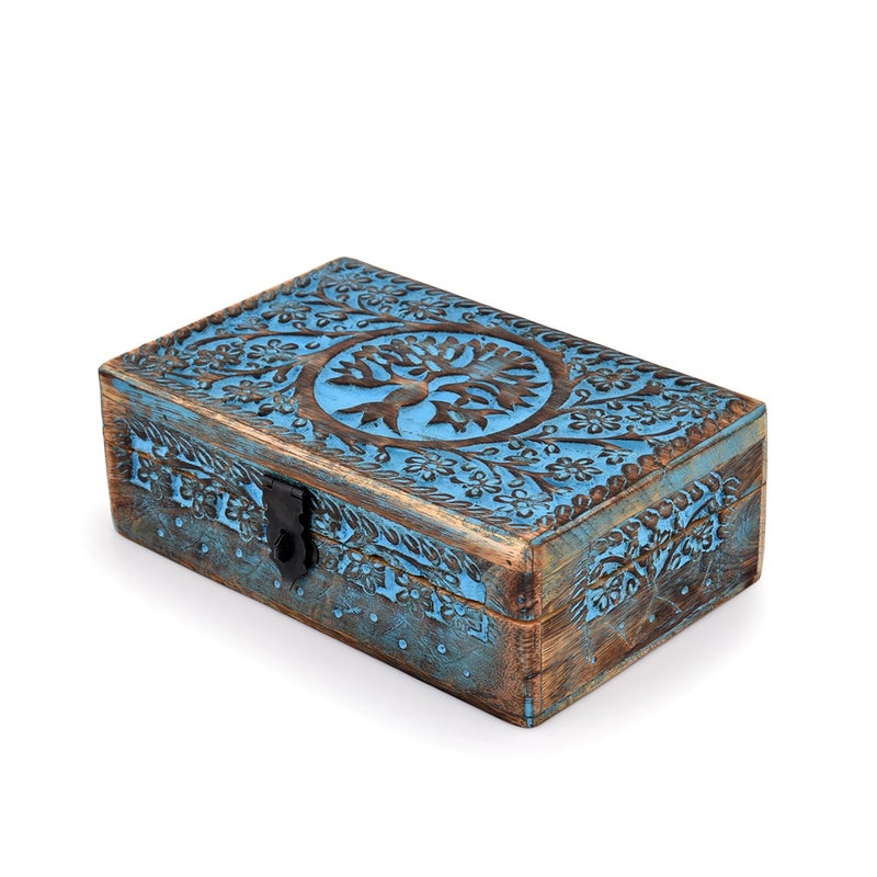 BHAVATU |Wooden Jewelry Box, Tarot Box, Celestial Home Decor, Witch Box, Tree of Life, Trinket Box |Size- 8" x 5" x 2.5",| Decorative Storage Bin - Image 4