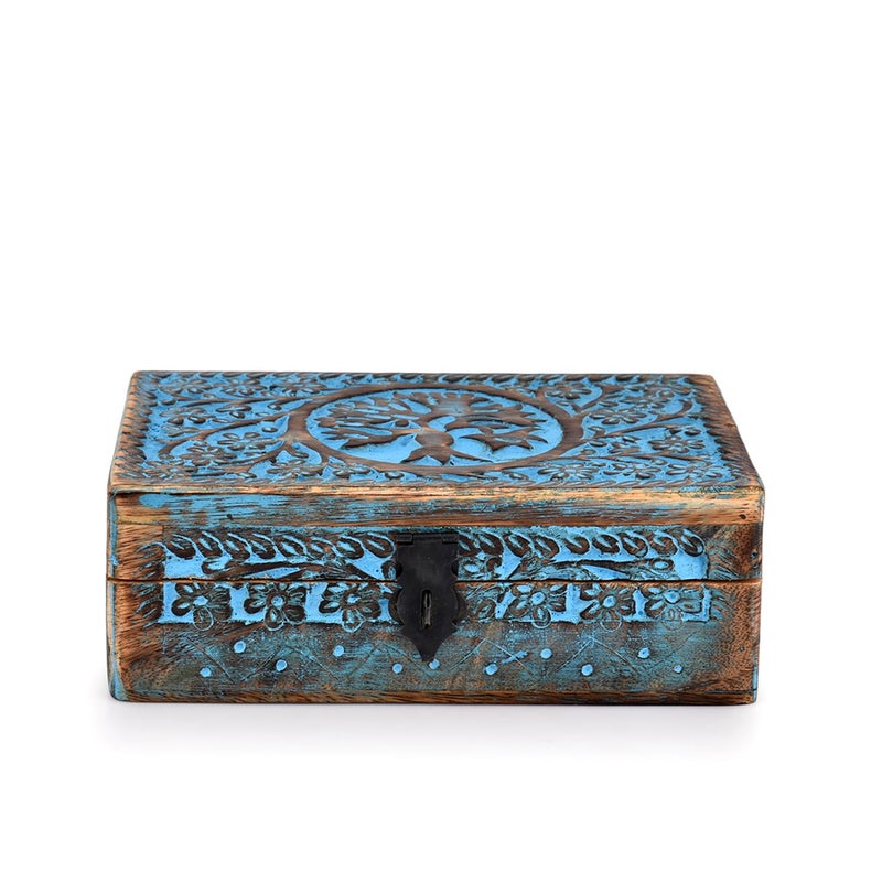 BHAVATU |Wooden Jewelry Box, Tarot Box, Celestial Home Decor, Witch Box, Tree of Life, Trinket Box |Size- 8" x 5" x 2.5",| Decorative Storage Bin - Image 3