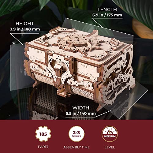 UGEARS صندوق الألغاز الخشبي ثلاثي الأبعاد UGEARS - صندوق خشبي عتيق للألغاز ثلاثية الأبعاد - مجموعة نماذج خشبية للبالغين - مجموعة بناء نموذج ميكانيكي مقطوع بالليزر - Image 4