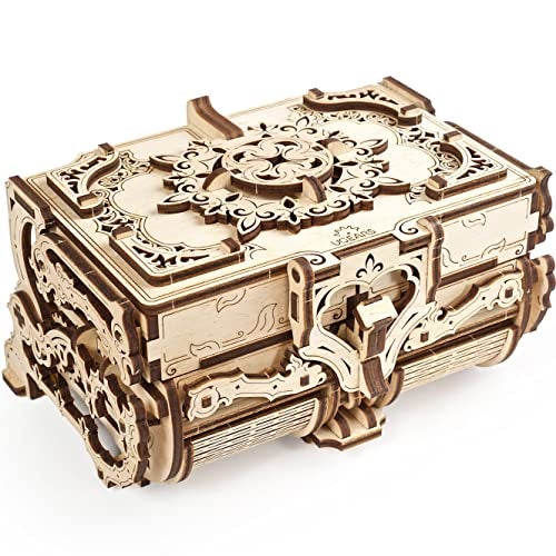 UGEARS صندوق الألغاز الخشبي ثلاثي الأبعاد UGEARS - صندوق خشبي عتيق للألغاز ثلاثية الأبعاد - مجموعة نماذج خشبية للبالغين - مجموعة بناء نموذج ميكانيكي مقطوع بالليزر - Image 1