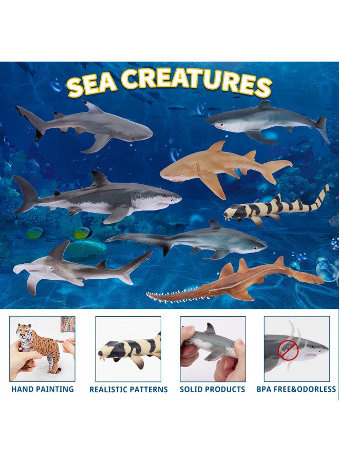 TOYMANY ألعاب تويماني 8 قطع تماثيل سمك القرش، مخلوقات بحرية واقعية لعبة سمك القرش للأطفال من 3-5 و 6-12، حيوانات بحرية لصبي أو فتاة، زينة كعكة سمك القرش، تماثيل تعليمية (5 * 3 إنش)  - Image 2