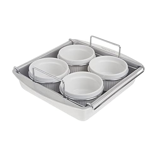 chicago metallic طقم شيكاغو ميتاليك الاحترافي 6 قطع لصنع الكريمة بروليه مع 4 أطباق بورسلين، صينية مربعة 8 بوصة ورف سلكي - Image 1