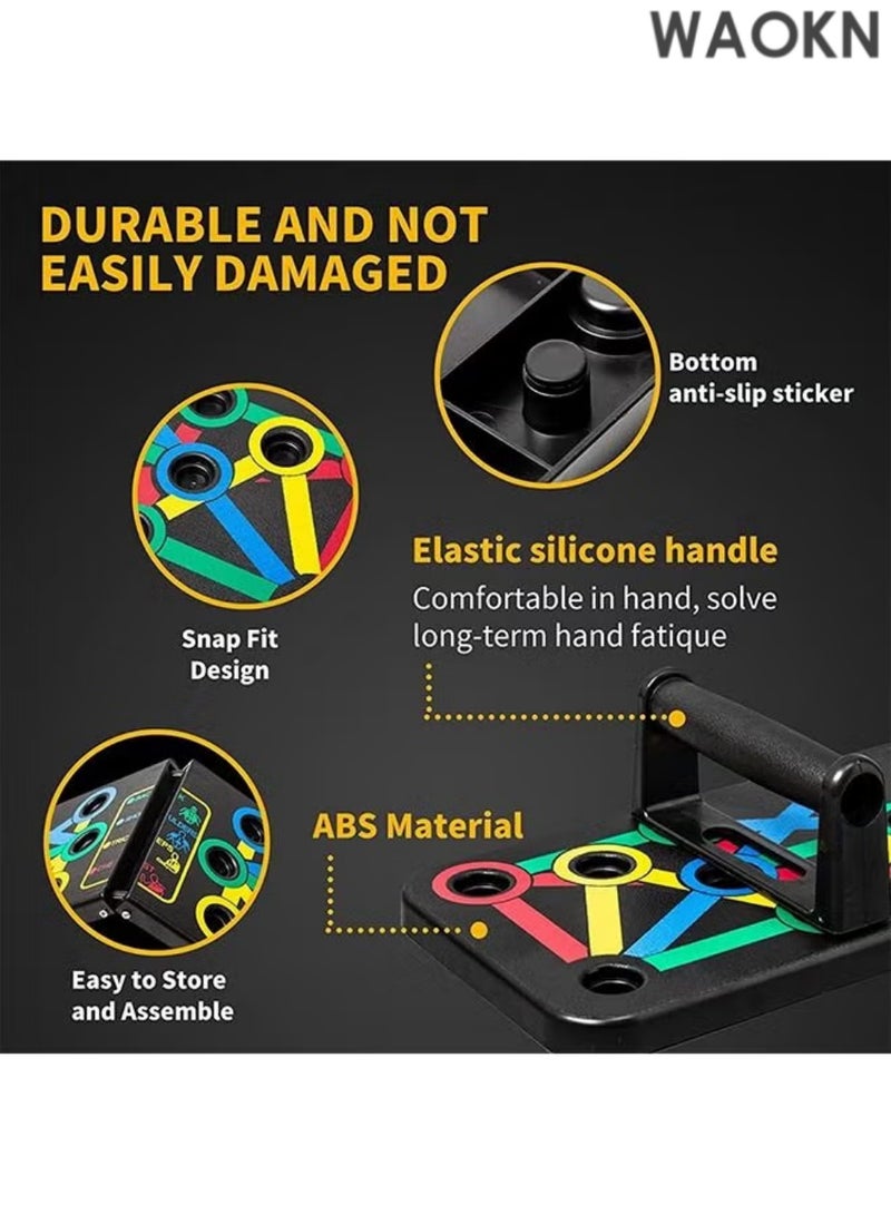 WAOKN Body Building Push Up Rack Board Fitness Equipment with Color-Coded 14 in 1 Push-up Bracket for Home Practice Chest Muscle & Arm Muscle Multi-Function Push-ups Board - Image 2