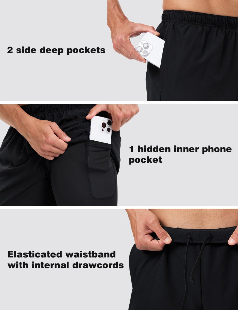 Naarts Men's 2 in 1 Athletic Running Shorts Quick Dry 5 Inch Lightweight Workout Gym Shorts with Liner and Pockets Black,Small - Image 3