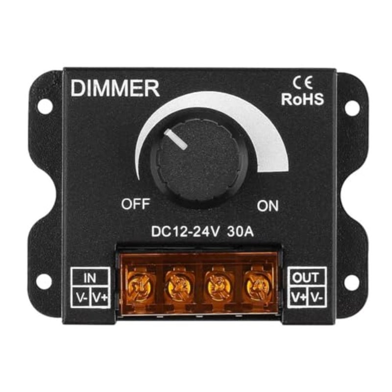 Light Strip Dimmer, 12V-24V 30A PWM Dimming Controller with ON/Off Knob, Aluminum Case for LED Strips, Precise Brightness Adjustment for Home and Commercial Lighting - Image 1