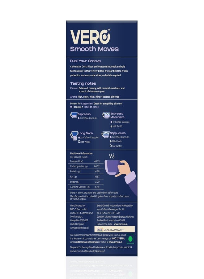 VERO | Cappuccino | Nespresso Compatible Coffee Capsules | Pack of 10 | 99g | Arabica Blend from Latin America | Intensity - 9 | Smooth Moves - Image 2