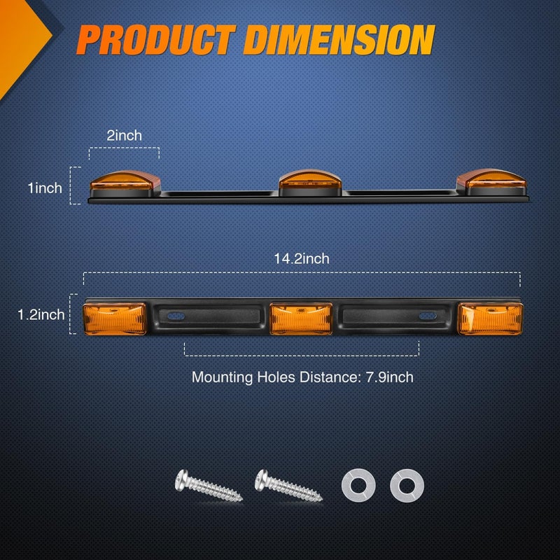 Nilight 9 LED Marker Tail Trailer Light Bar 14.2Inch 2 PCS Amber Clearance Identification Running Marker ID Rear Stainless Steel Bracket for 12V Pickup Truck Trailer RV Boat - Image 2