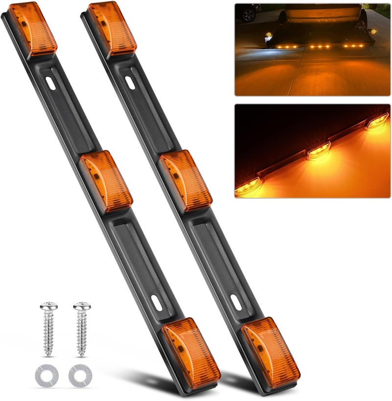 Nilight 9 LED Marker Tail Trailer Light Bar 14.2Inch 2 PCS Amber Clearance Identification Running Marker ID Rear Stainless Steel Bracket for 12V Pickup Truck Trailer RV Boat - Image 1