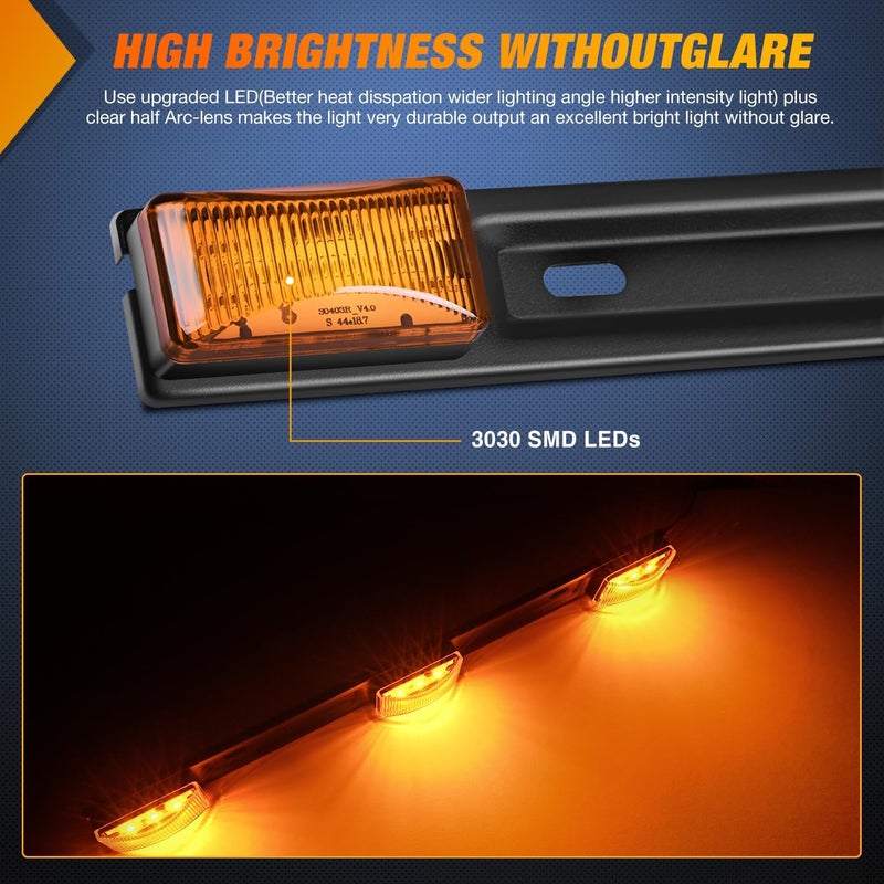 Nilight 9 LED Marker Tail Trailer Light Bar 14.2Inch 2 PCS Amber Clearance Identification Running Marker ID Rear Stainless Steel Bracket for 12V Pickup Truck Trailer RV Boat - Image 3