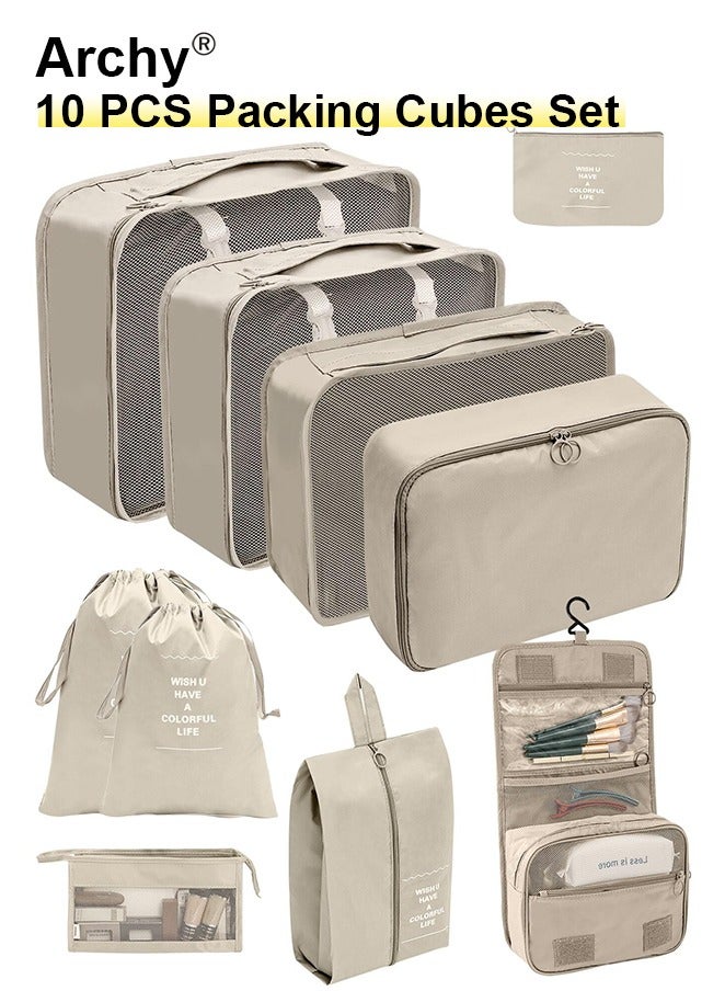 Archy 10 PCS Compression Packing Cubes for Men and Women Lightweight Travel Luggage Organizer for Clothes Shoes Toiletries or Accessories Large Capacity Moisture Proof Storage Bags for Carry on Suitcases  - Image 1