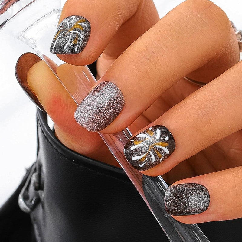 Sethexy Brown Cat Eye Handmade Pressed Nails Short Coffin Hand Painted False Nails Hairdressing Salon Acrylic Shiny for Women and Girls 10PCS (Brown2) - Image 2