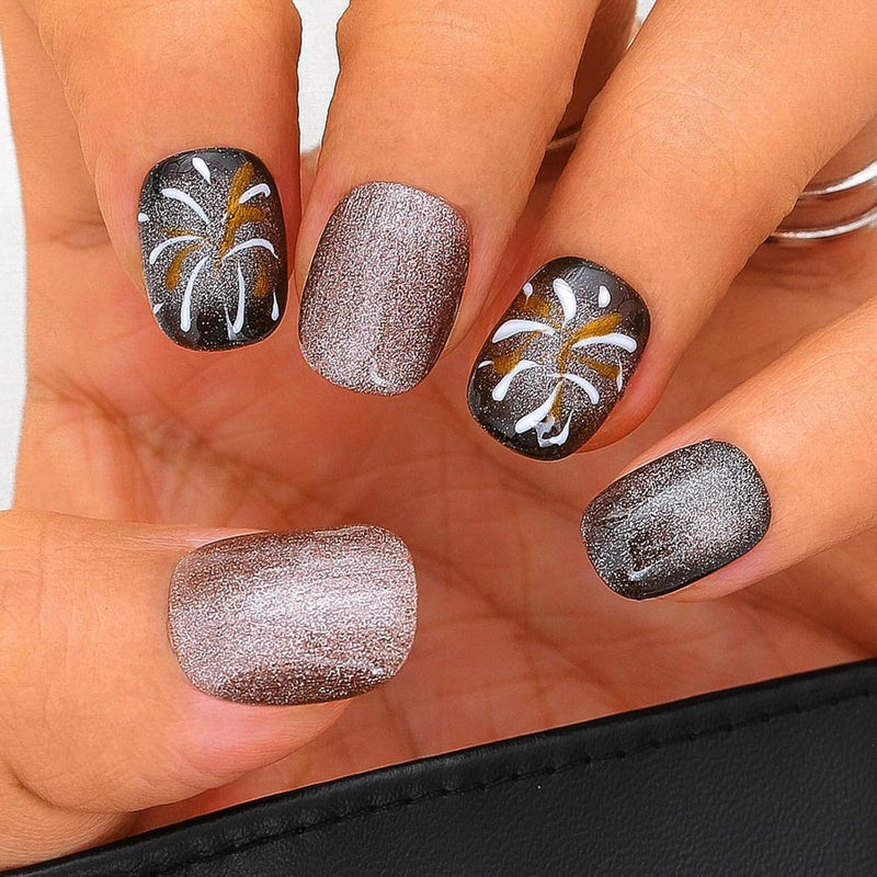 Sethexy Brown Cat Eye Handmade Pressed Nails Short Coffin Hand Painted False Nails Hairdressing Salon Acrylic Shiny for Women and Girls 10PCS (Brown2) - Image 3