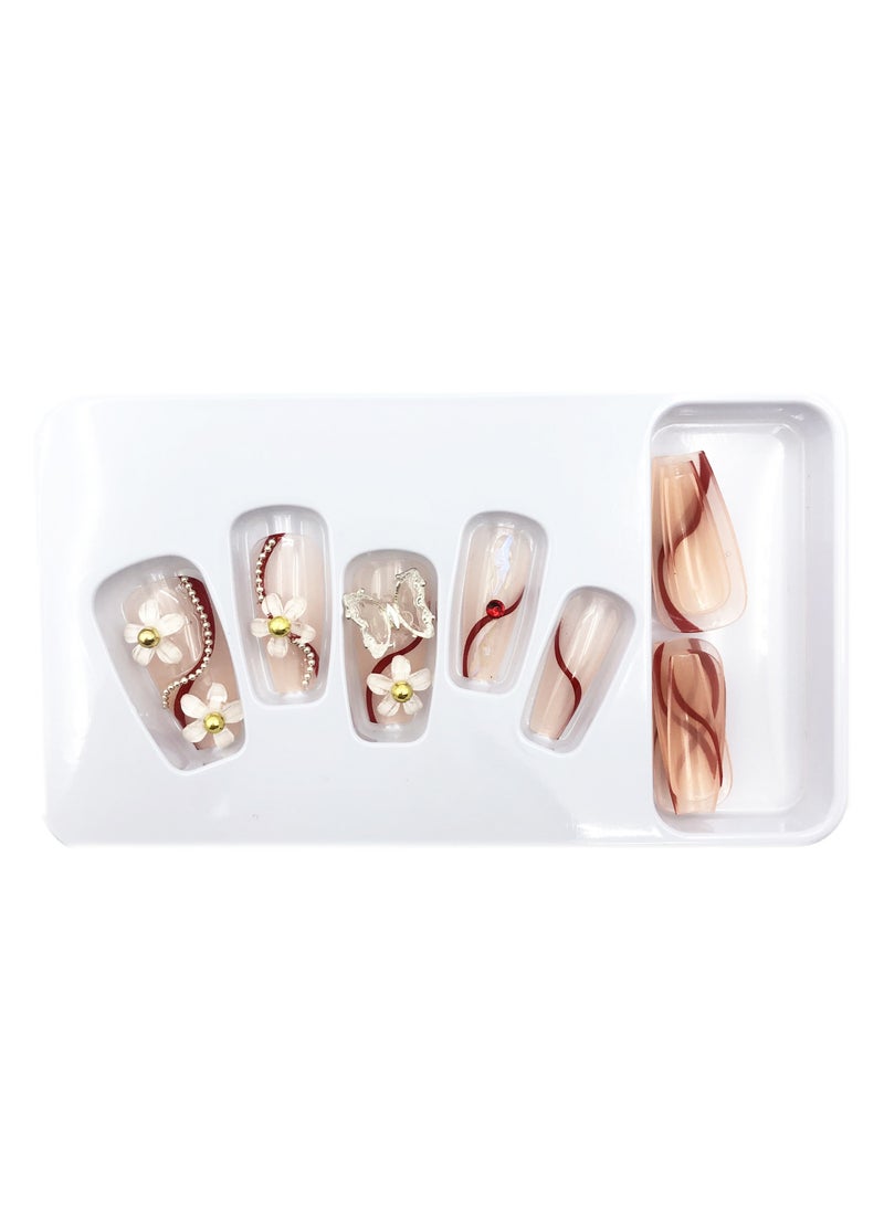 MissTiara مجموعة أظافر صناعية قابلة للارتداء مكونة من 12 قطعة، أظافر صناعية متوسطة الحجم طبيعية مع مجموعة غراء أظافر متنوعة - Image 3