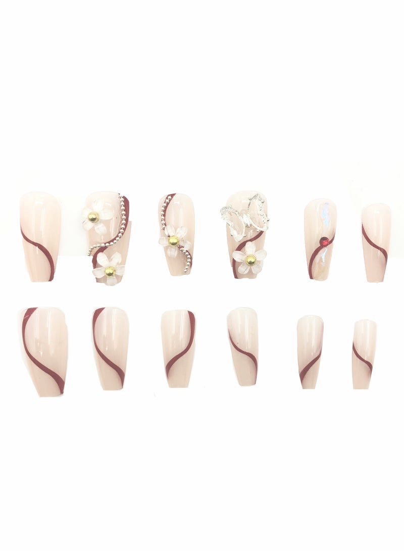 MissTiara مجموعة أظافر صناعية قابلة للارتداء مكونة من 12 قطعة، أظافر صناعية متوسطة الحجم طبيعية مع مجموعة غراء أظافر متنوعة - Image 2