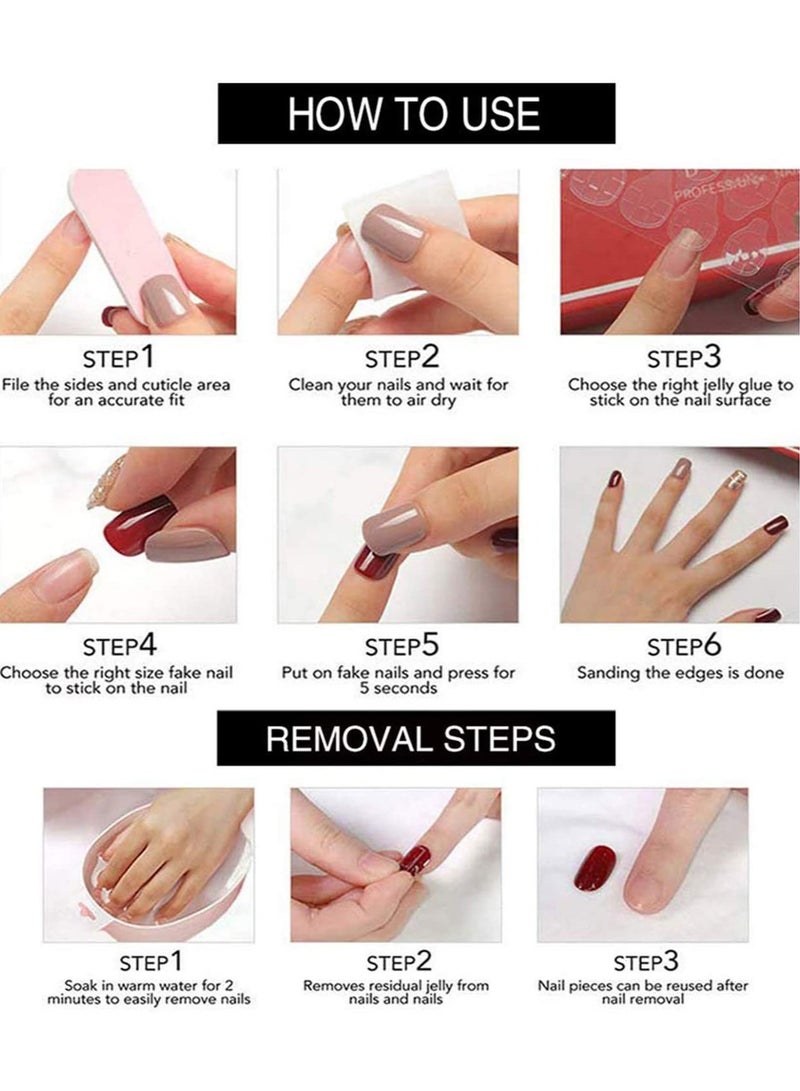 MissTiara مجموعة أظافر صناعية قابلة للارتداء مكونة من 12 قطعة، أظافر صناعية متوسطة الحجم طبيعية مع مجموعة غراء أظافر متنوعة - Image 4