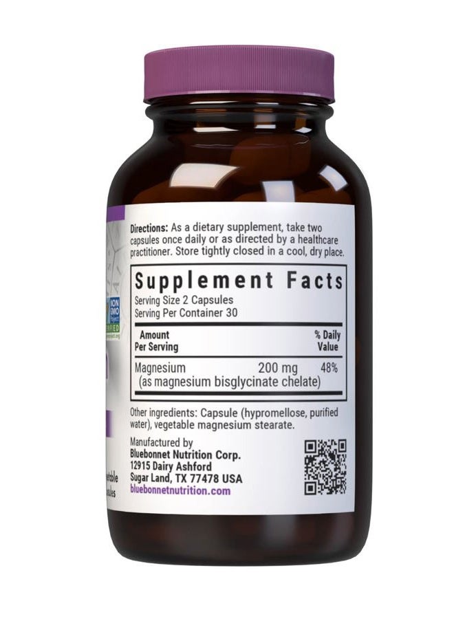 Bluebonnet كبسولات المغنيسيوم المخلبية من بلو بونيت نوتريشن، 200 ملغ، تخفيف التوتر، نباتية، غير معدلة وراثيًا، خالية من الغلوتين، خالية من الصويا، خالية من الحليب، كوشير، 60 كبسولة نباتية، إمداد لمدة شهر - Image 2