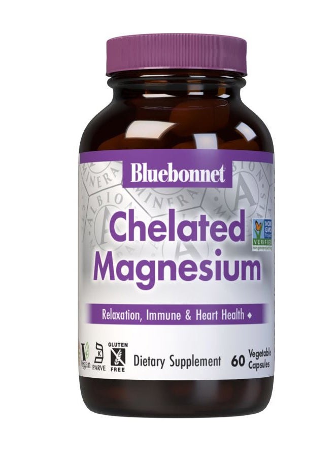 Bluebonnet كبسولات المغنيسيوم المخلبية من بلو بونيت نوتريشن، 200 ملغ، تخفيف التوتر، نباتية، غير معدلة وراثيًا، خالية من الغلوتين، خالية من الصويا، خالية من الحليب، كوشير، 60 كبسولة نباتية، إمداد لمدة شهر - Image 1