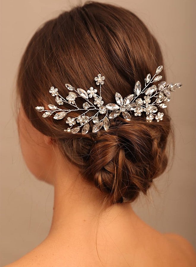 YERTTER Bridal Hair Comb Crystal Bride Wedding Hair Comb Rhinestone Flower Bridal Hair Pieces Pearl Wedding Hair Accessories for Women and Girls (Rose Gold) - Image 1
