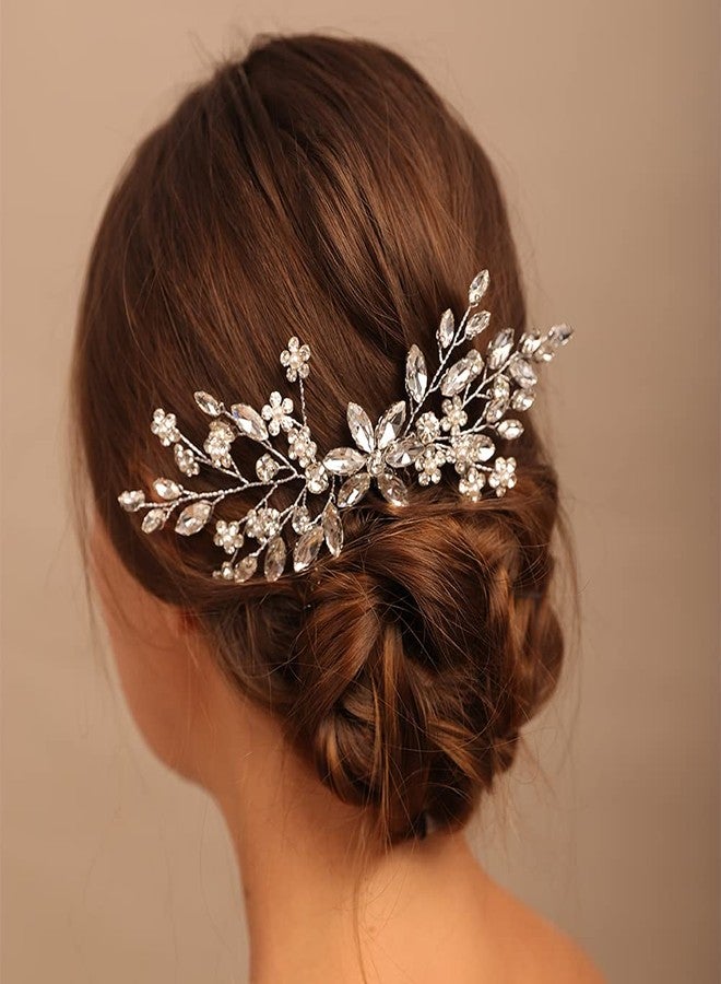 YERTTER Bridal Hair Comb Crystal Bride Wedding Hair Comb Rhinestone Flower Bridal Hair Pieces Pearl Wedding Hair Accessories for Women and Girls (Rose Gold) - Image 3