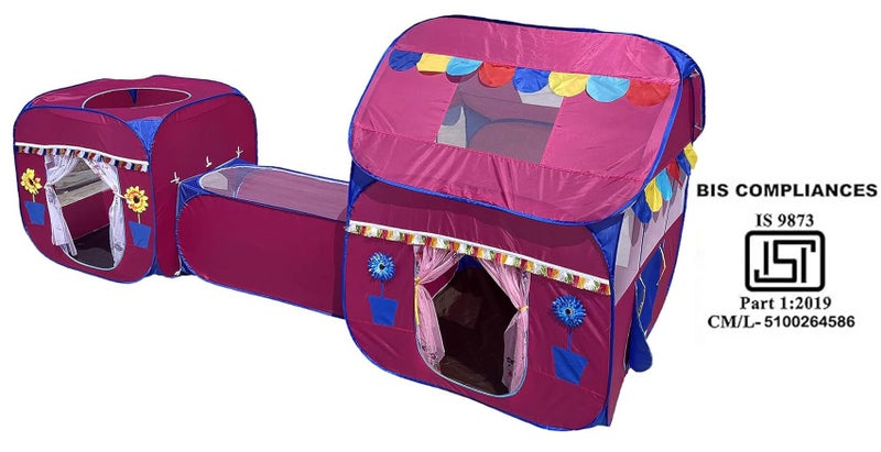 HomeCute Home Cute Jumbo Size 3 in 1 Pop-Up Kids Play Tent House with Crawl Tunnel (Cube Tent and Hut Tent House Pink) - Image 2