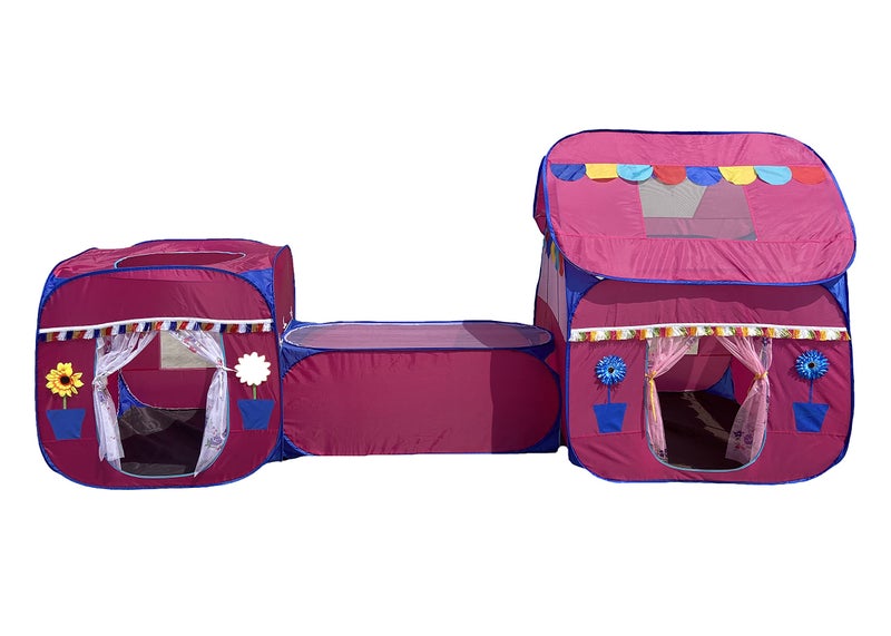 HomeCute Home Cute Jumbo Size 3 in 1 Pop-Up Kids Play Tent House with Crawl Tunnel (Cube Tent and Hut Tent House Pink) - Image 1
