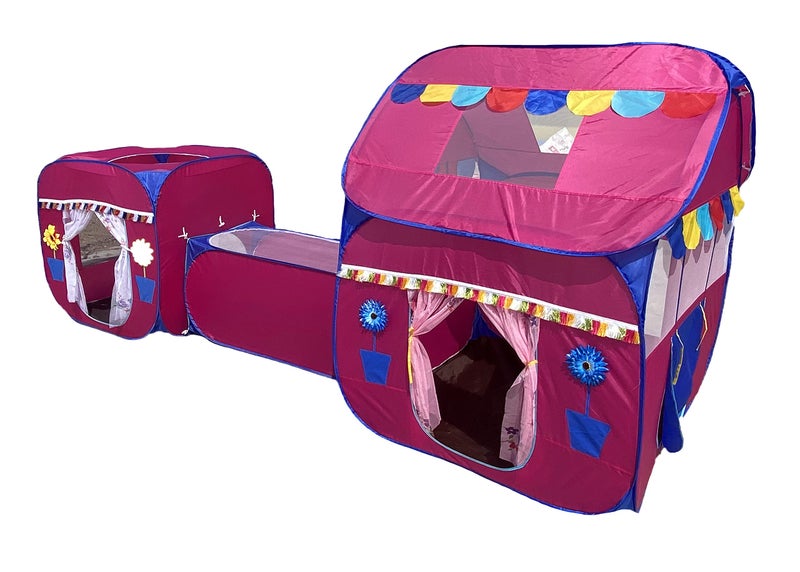 HomeCute Home Cute Jumbo Size 3 in 1 Pop-Up Kids Play Tent House with Crawl Tunnel (Cube Tent and Hut Tent House Pink) - Image 4