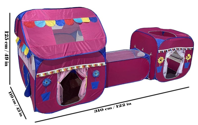 HomeCute Home Cute Jumbo Size 3 in 1 Pop-Up Kids Play Tent House with Crawl Tunnel (Cube Tent and Hut Tent House Pink) - Image 3