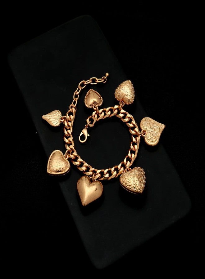 WOWORAMA Heart Charm Bracelet for Women Boho Chunky Puffy Heart Bracelets Vintage Matte Gold Statement Bracelet Adjustable Cuban Chain Bracelets - Image 3