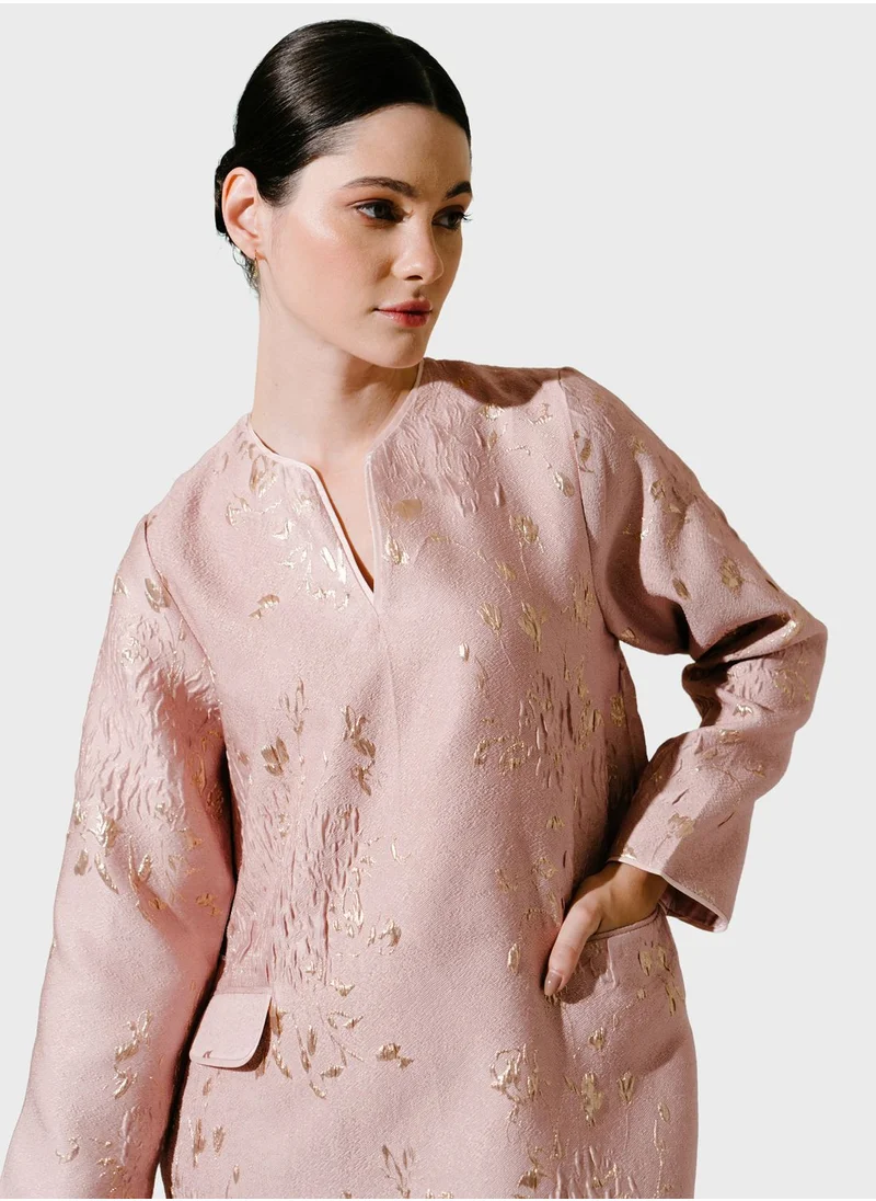 Demure Pocket Detail Embroidered Dress