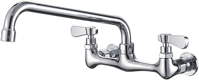 Wall Mount Kitchen Faucet Commercial Kitchen Sink Faucet with 12 Inch Swivel Spout Utility Laundry 2 Dual Handle Faucets for Kitchen Laundry Room Restaurant Chrome Mixer Tap Brass NSF