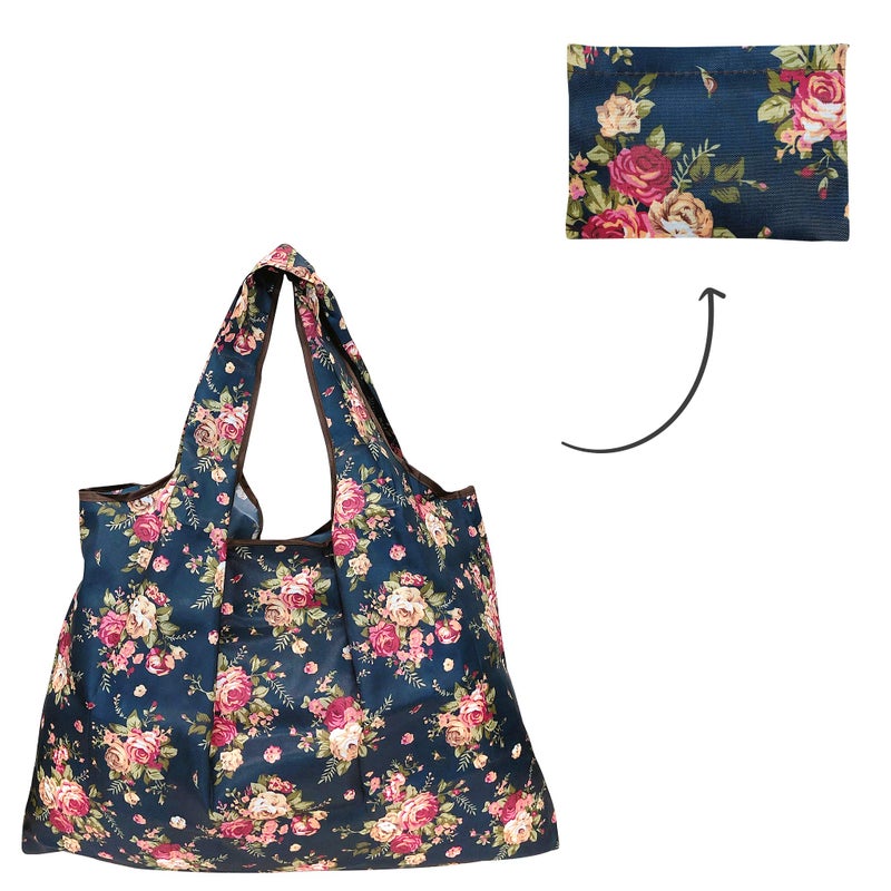allydrew Large Foldable Tote Nylon Reusable Grocery Bags  6 Pack  Cacti  Roses & Flowers - Image 3