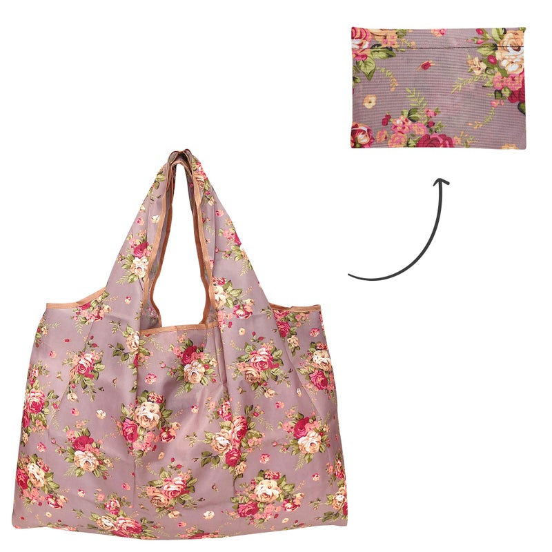 allydrew Large Foldable Tote Nylon Reusable Grocery Bags  6 Pack  Cacti  Roses & Flowers - Image 5