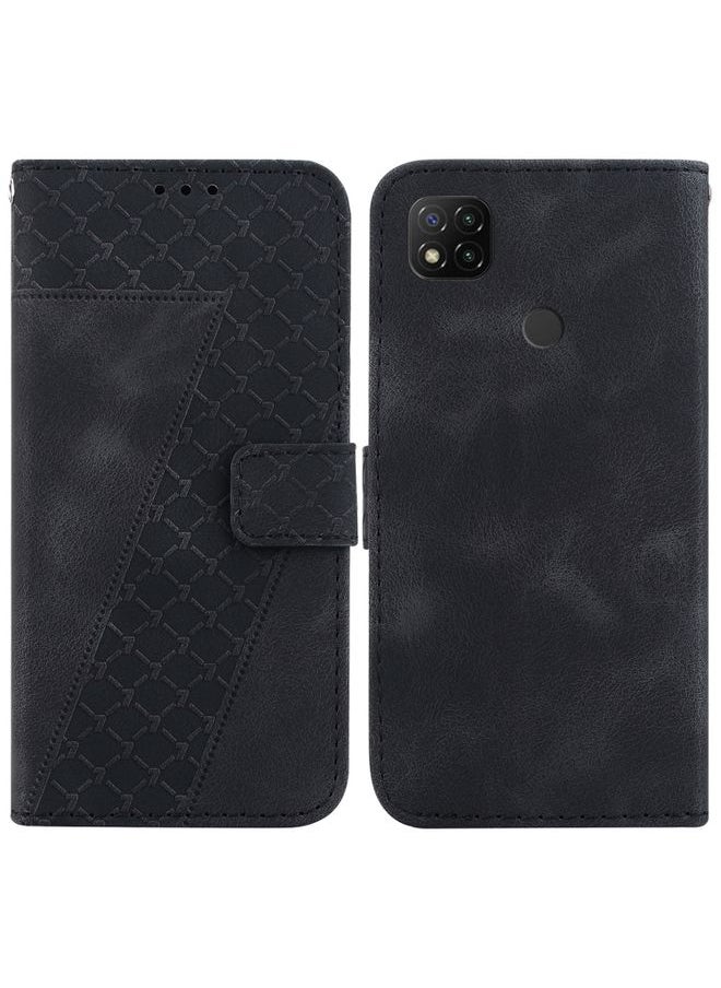 HuHa Case Cover For Xiaomi Redmi 9C 7-shaped Embossed Leather Phone Case Black 