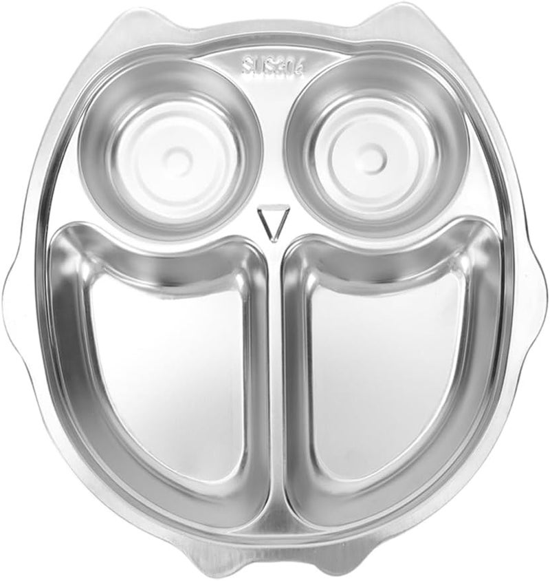 Owl Shape Stainless Steel Divided Plates For Kids Unbreakable Fun Mealtime Tray - Image 1