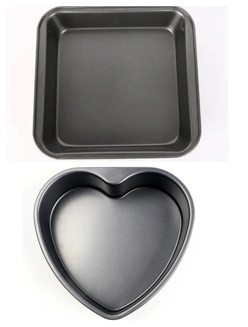 SHOAIB Square Shape Cake Baking Tray Brownie Cake pan NonStick Cake tin Heart Shape Cake Mould Heart and Square Shape Baking pan Combo Cookies Baking Tray - Image 1
